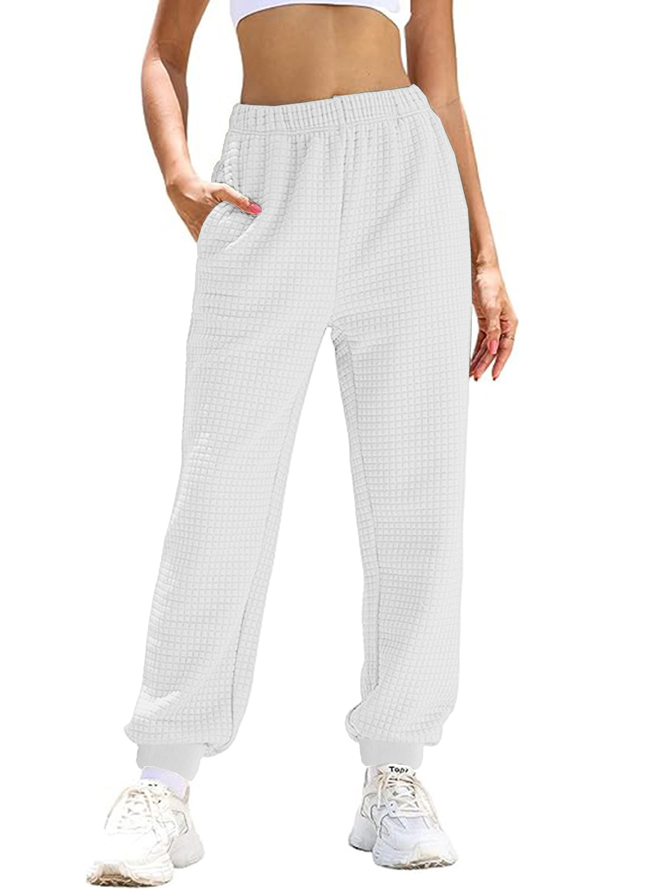 Waffle Knit Lounge Pants Straight Leg High Waist