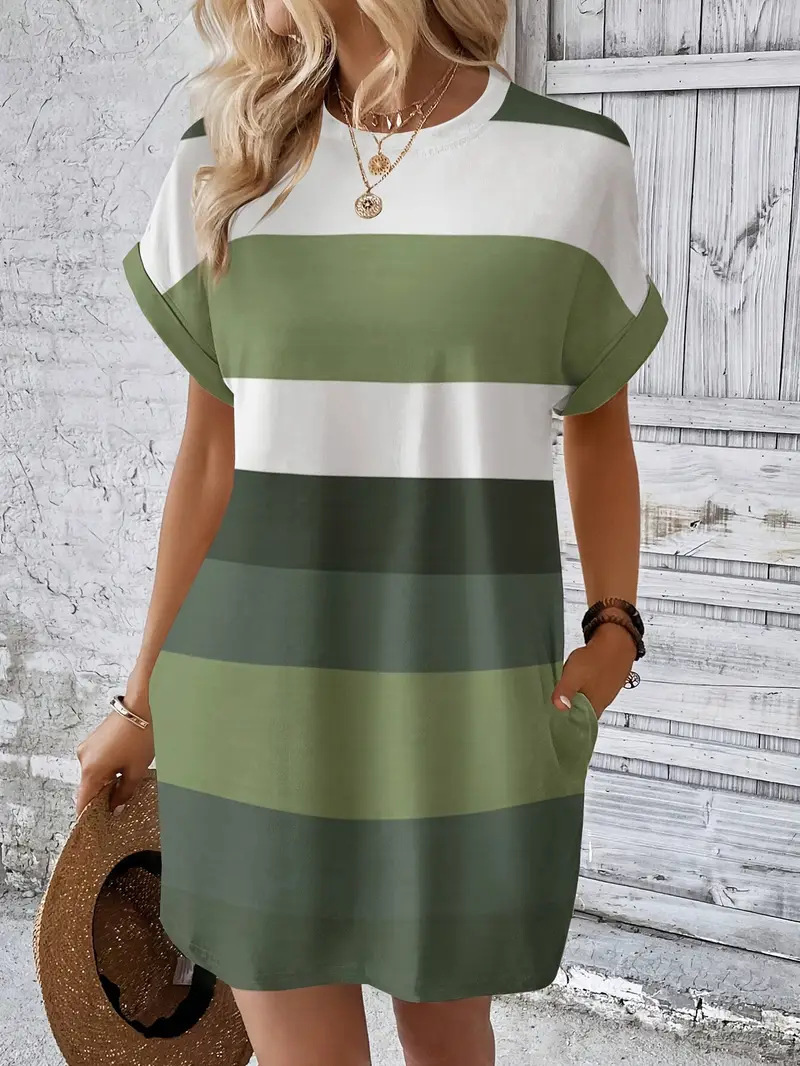 Women's Milk Silk Pullover Round Neck A-Line Dress Casual