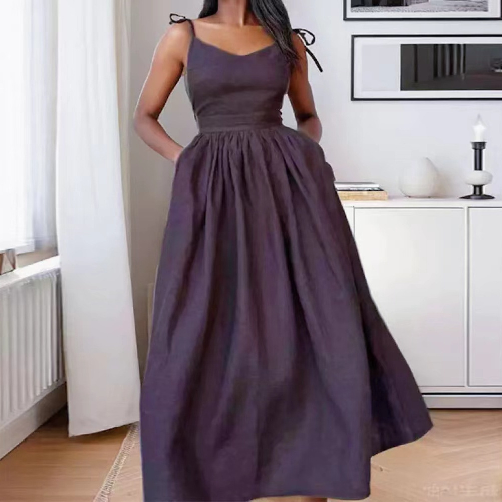 Elegant Backless V-Neck High-Waist Cami Dress
