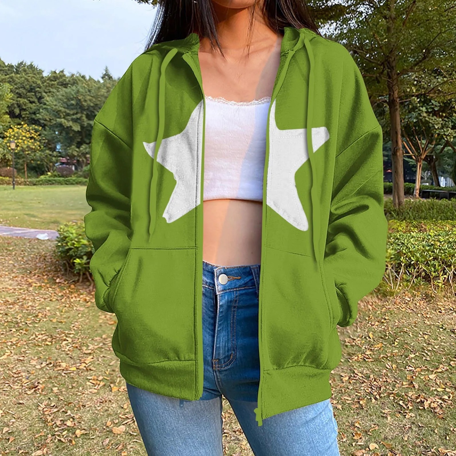 Women's Star Print Zip-Up Hoodie