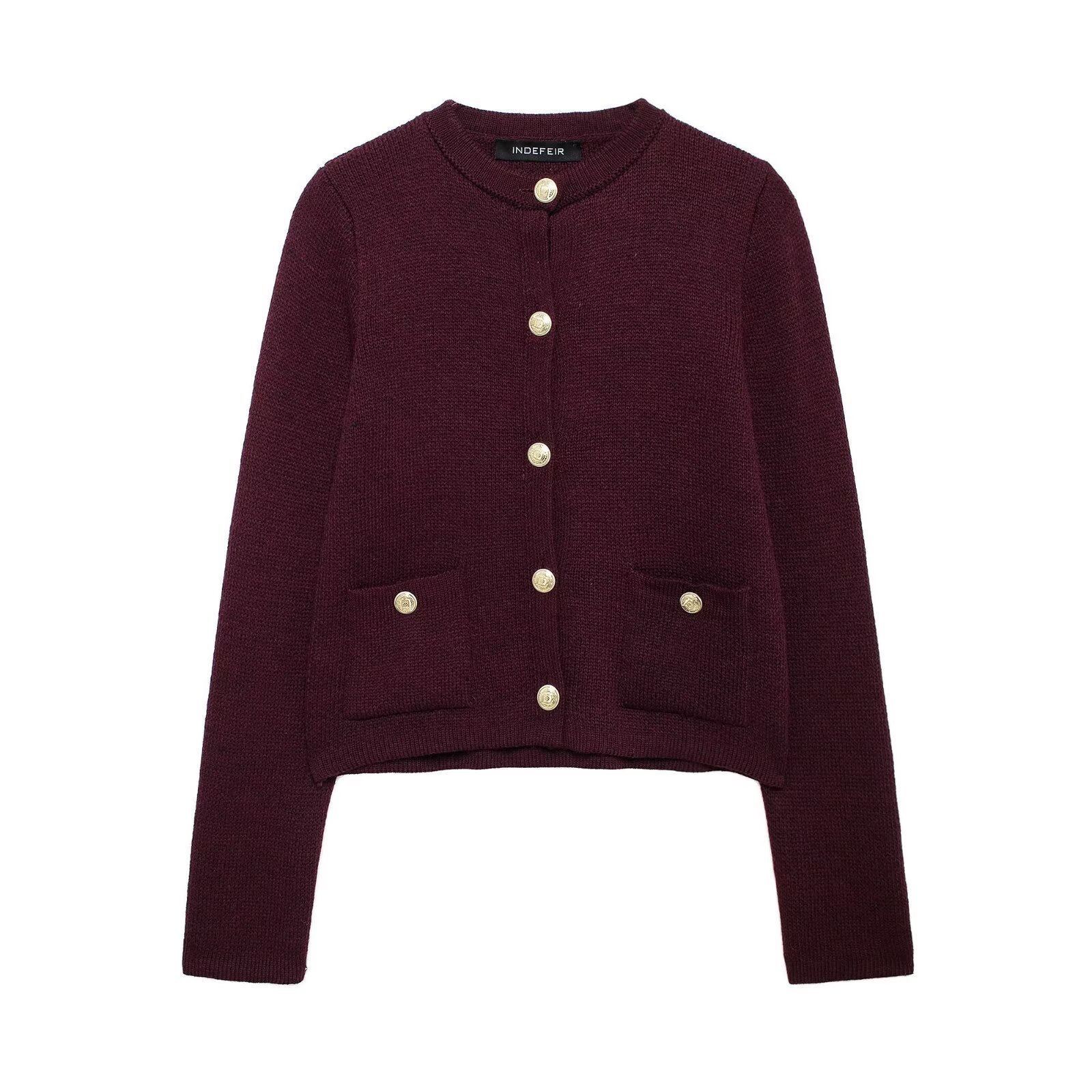 Gold Button Short Knit Cardigan Sweater Coat