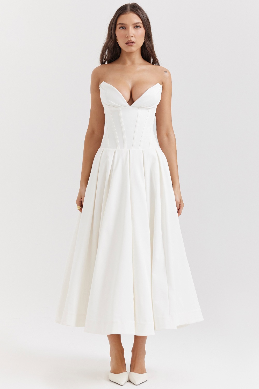 Women's Sleeveless Strapless Midi Dress Solid Color Slim Fit
