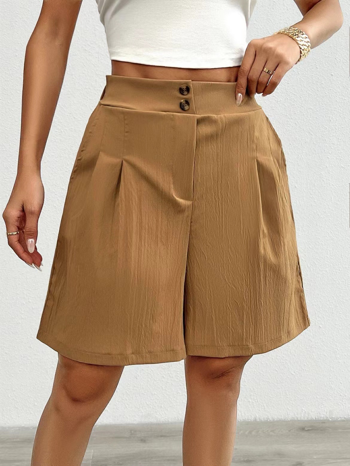 Women's High-Waist Solid Color Shorts, Lightweight Casual Summer Bottoms