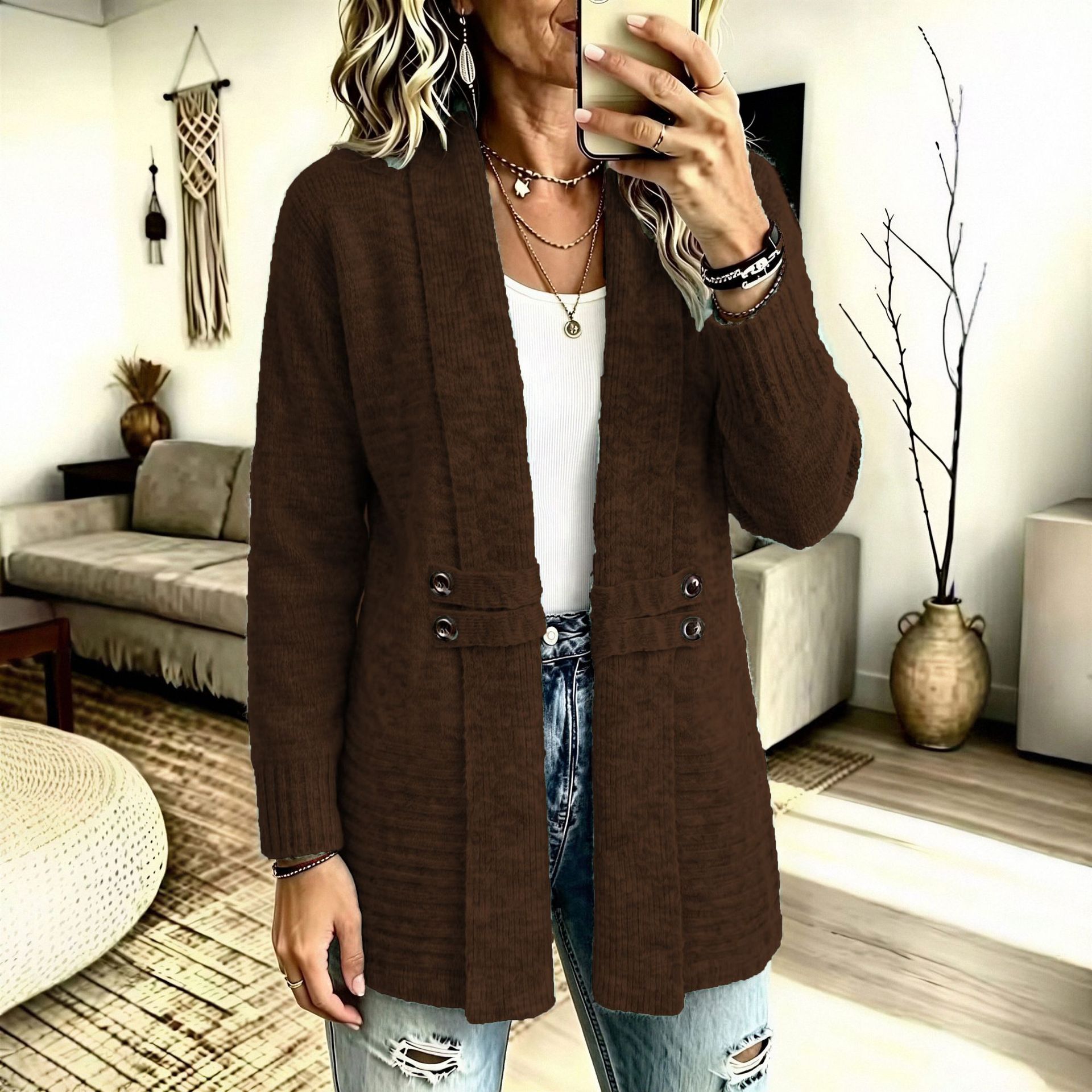 Women's Lazy Style Open Front Cardigan Sweater