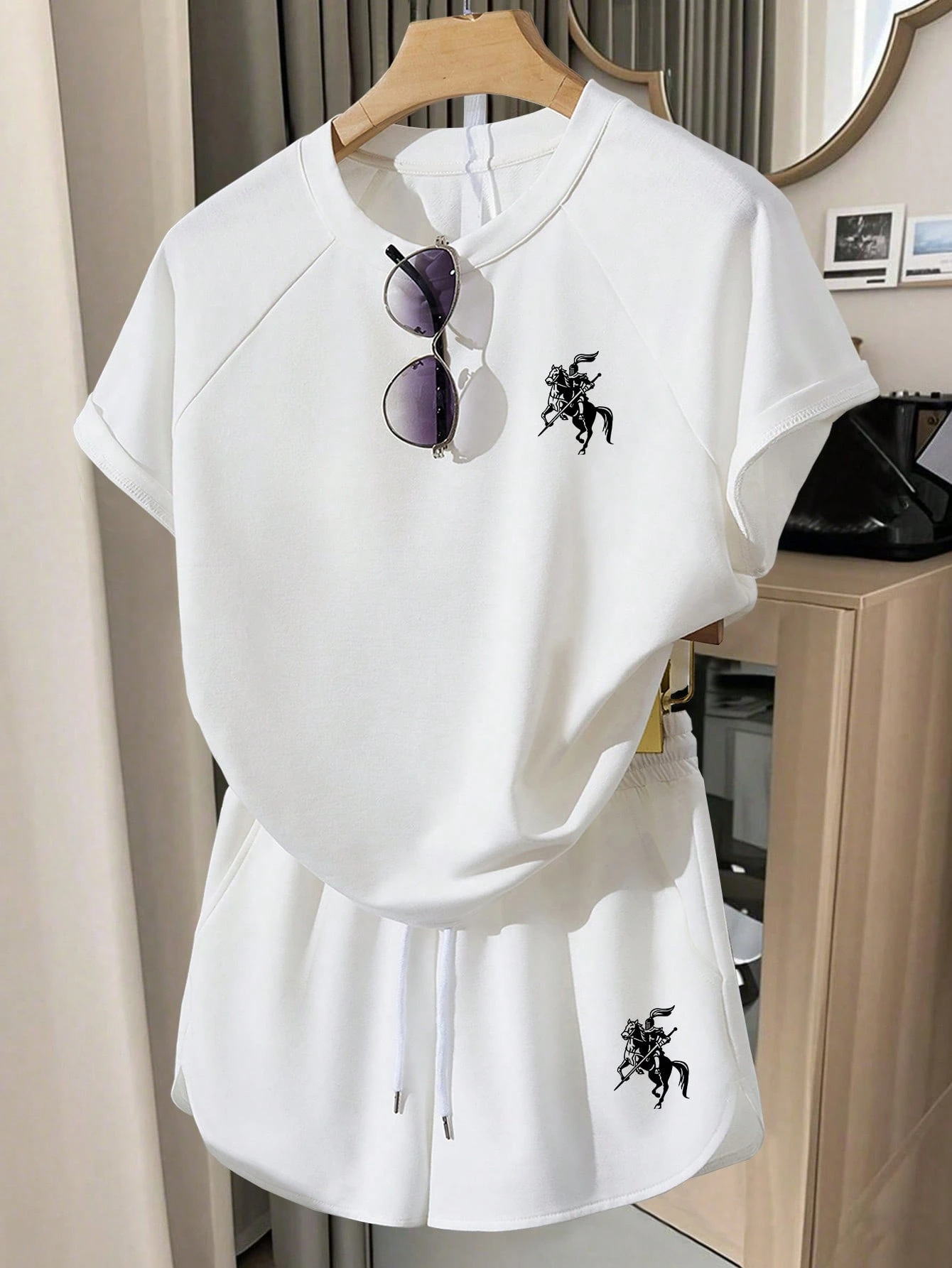 Embroidered Short-Sleeve Tie-Front Top & Pocket Shorts Set