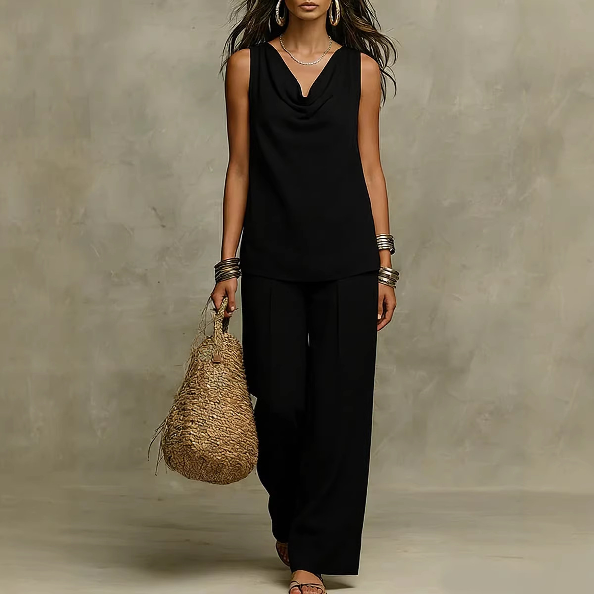 Women's V-Neck Sleeveless Vest and Long Pants Set