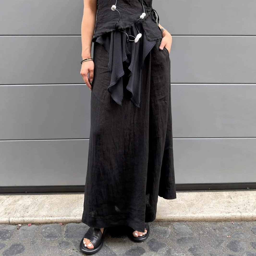 Women's Cotton-Linen Wide-Leg Button Pants Skirt