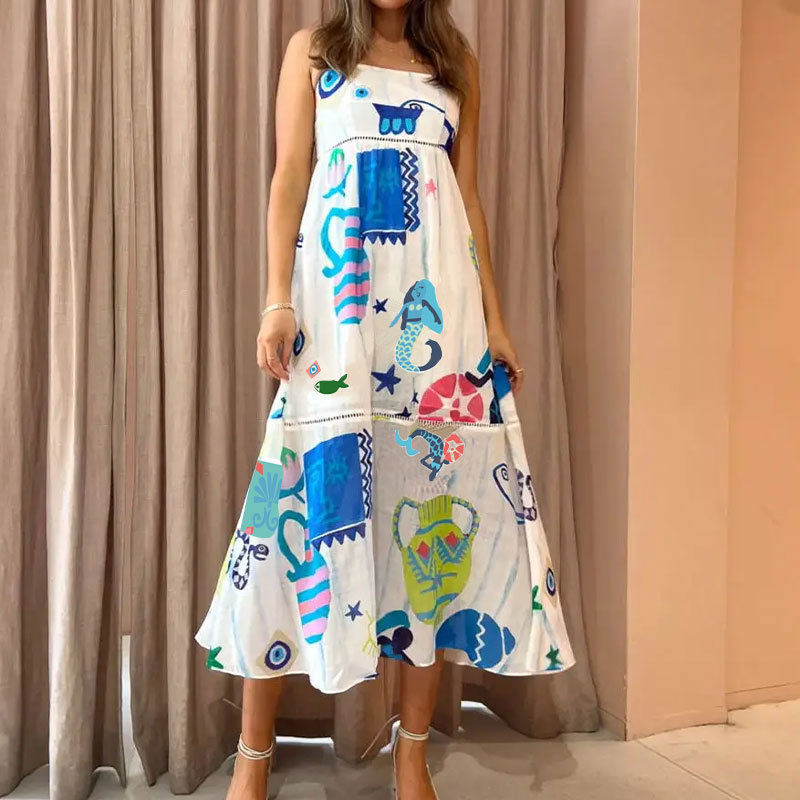 Women's Printed Sleeveless A-Line Maxi Dress