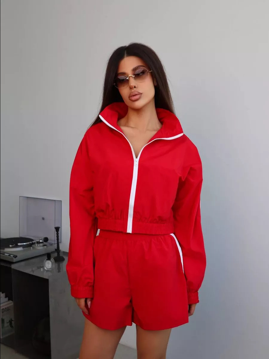 Women's Long Sleeve Zip-Up Track Jacket and Shorts Set