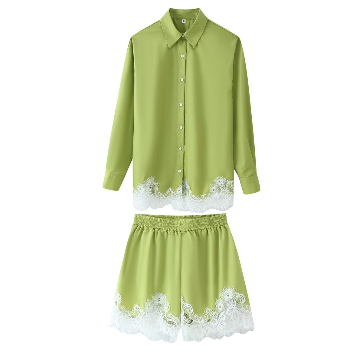 Women's Lace-Trim Shirt and Shorts Set Casual Two-Piece Outfit