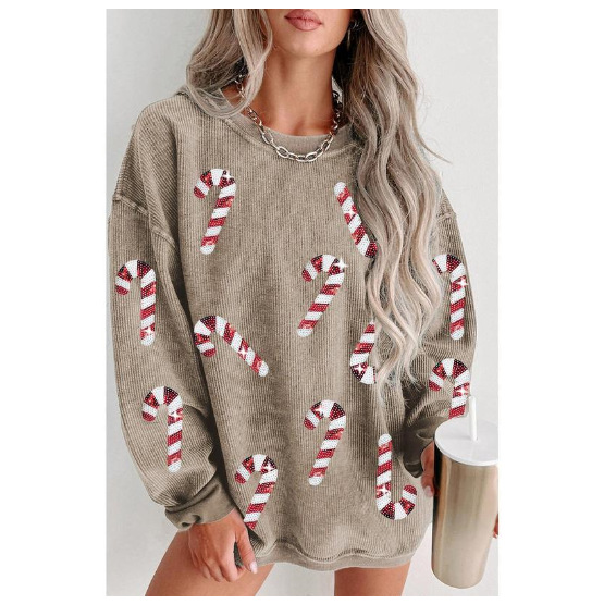 Women's Christmas Candy Cane Print Crewneck Sweatshirt