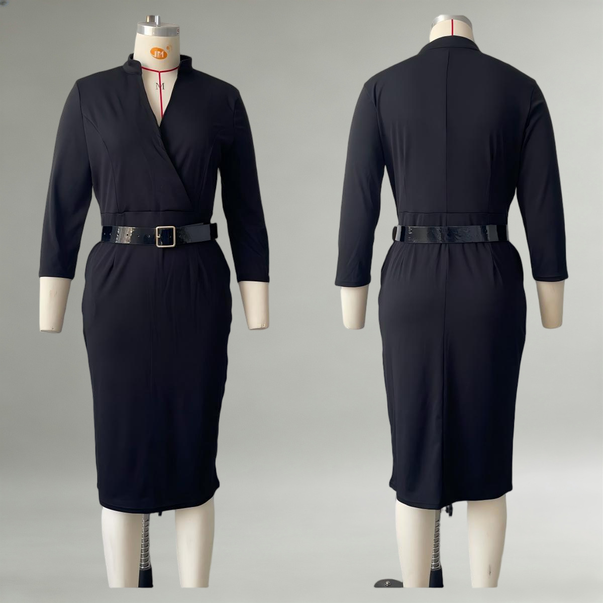 Women's V-Neck Waist-Cinched Long Dress
