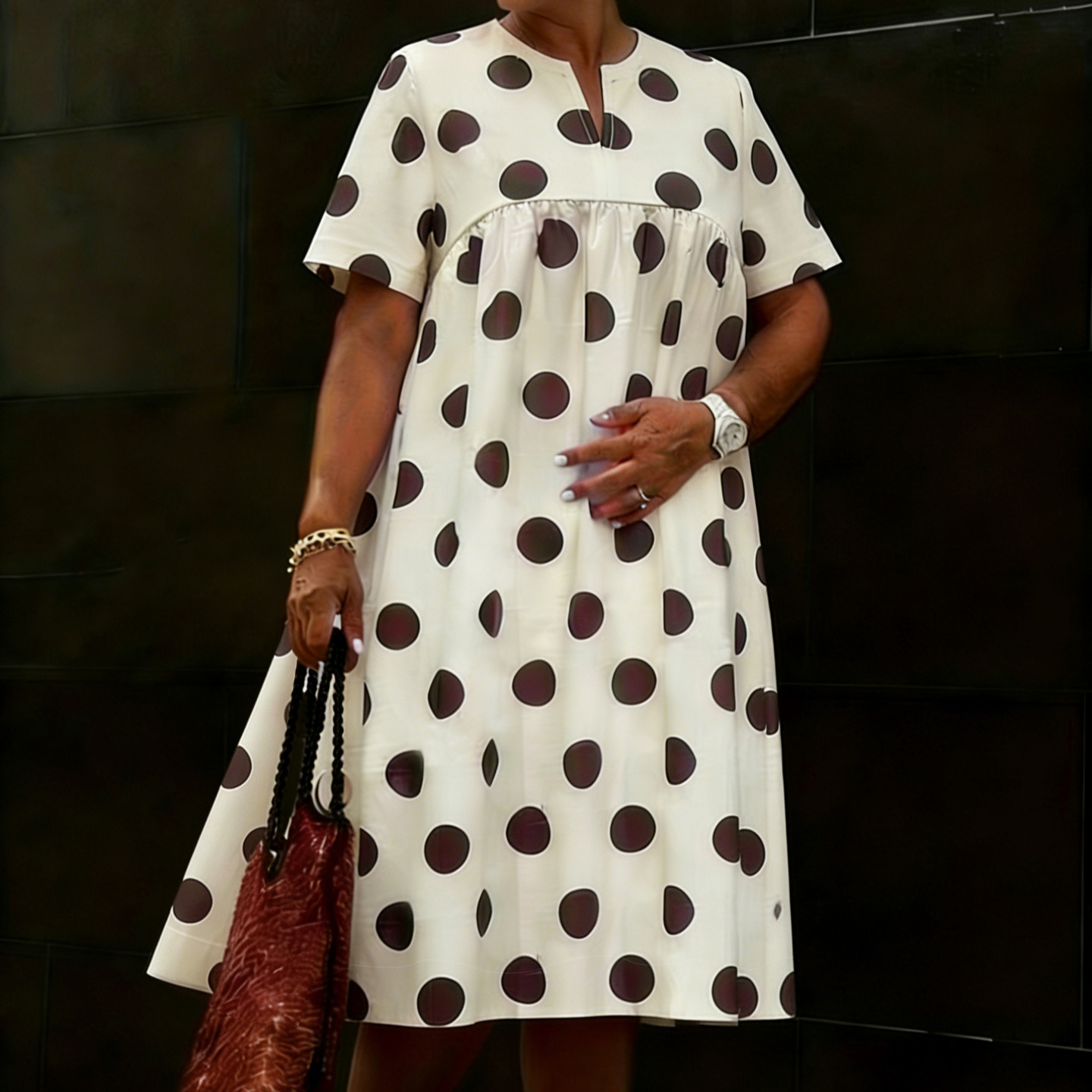 Artistic Floral Print Midi Dress Short Sleeve V-Neck A-Line