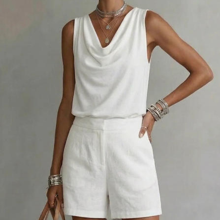 Women's Solid V-Neck Tank Top and Wide-Leg Shorts Set