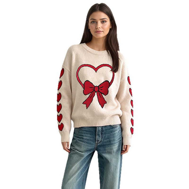 Heart Color-Block Pullover Sweater