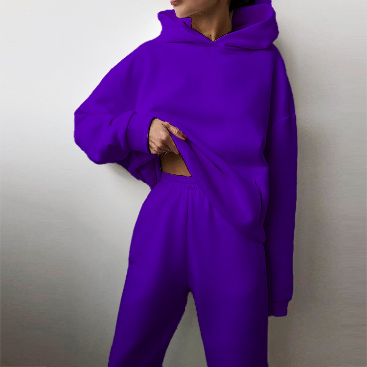Women's Solid Hoodie and Pants Set Casual Two-Piece