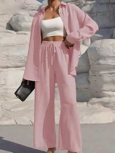 Women's Plus Size Long Sleeve Cardigan & Pants Two-Piece Set Solid Color Casual
