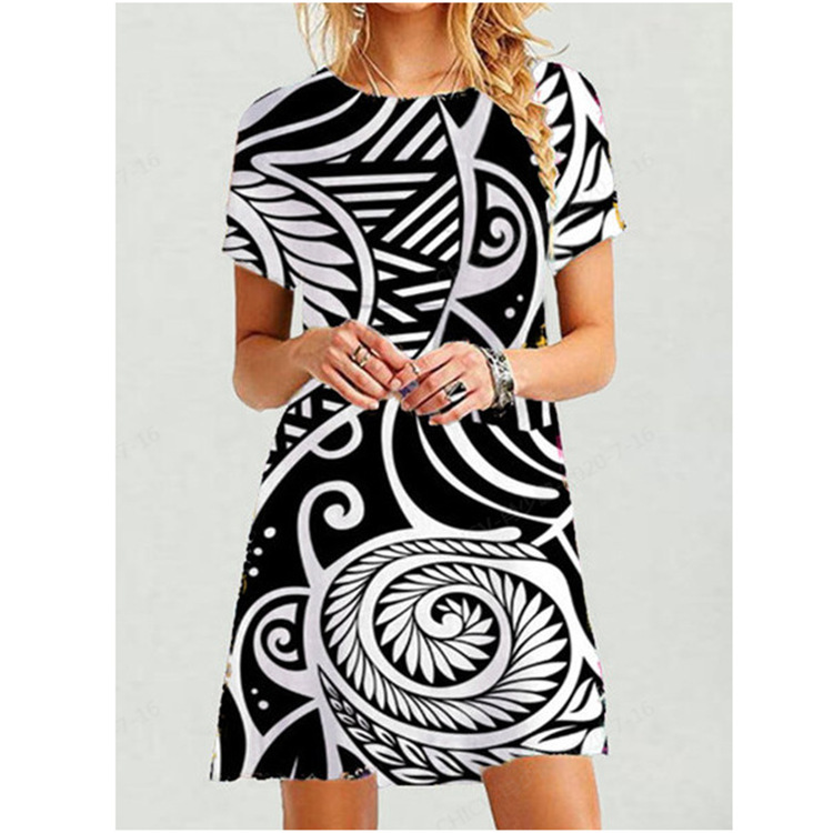 Abstract Face Print Puff Sleeve Mini Dress