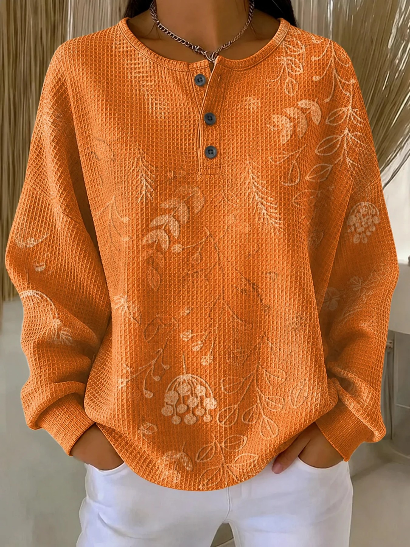Women's Vintage Floral Print Button Sweatshirt