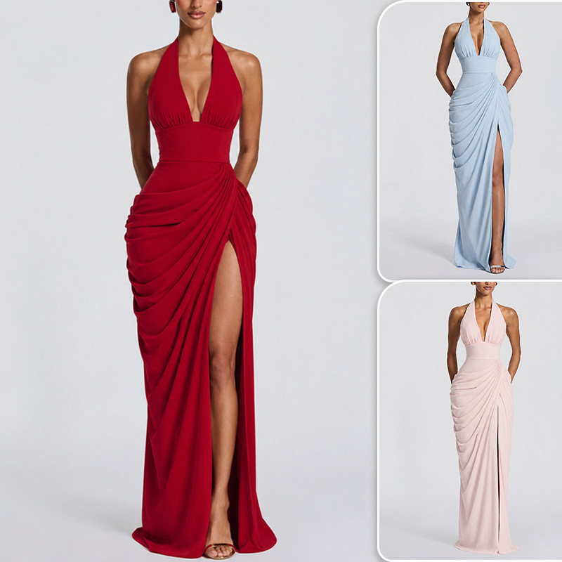 Elegant V-Neck High-Waist Bodycon Long Dress for Evening Parties