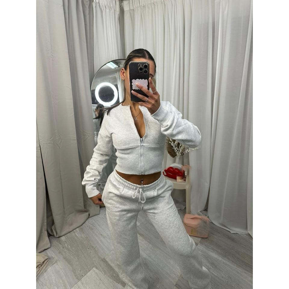 Women's Solid Color Zip Cardigan & Elastic Waist Pants Set Casual Knit