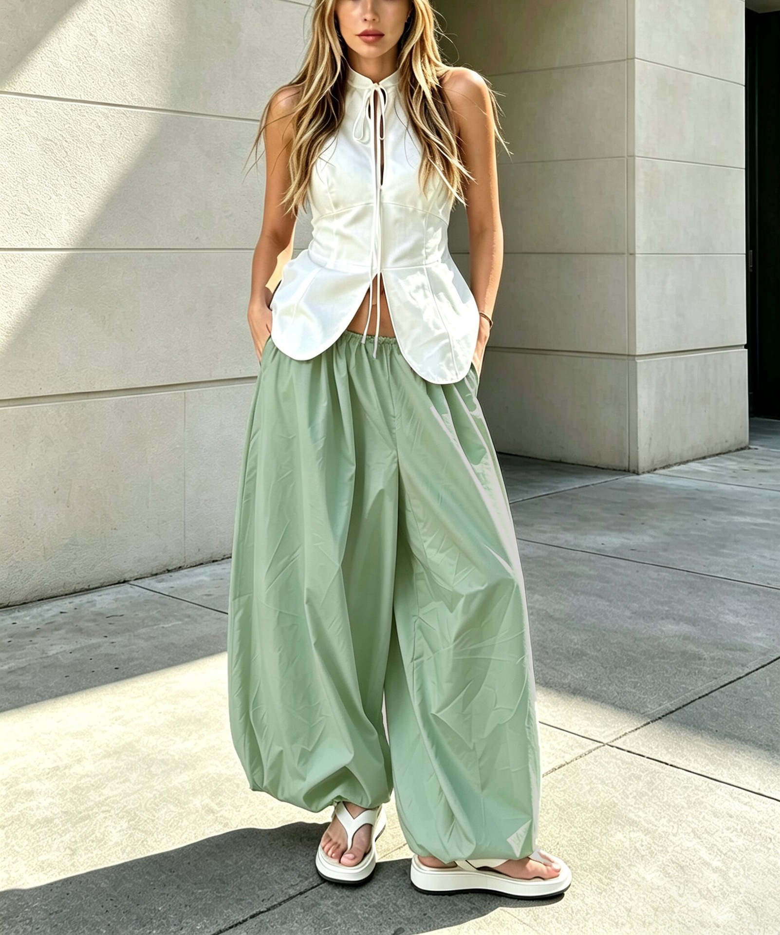 Women's Balloon Pants Elastic Waist Cuffed Lightweight
