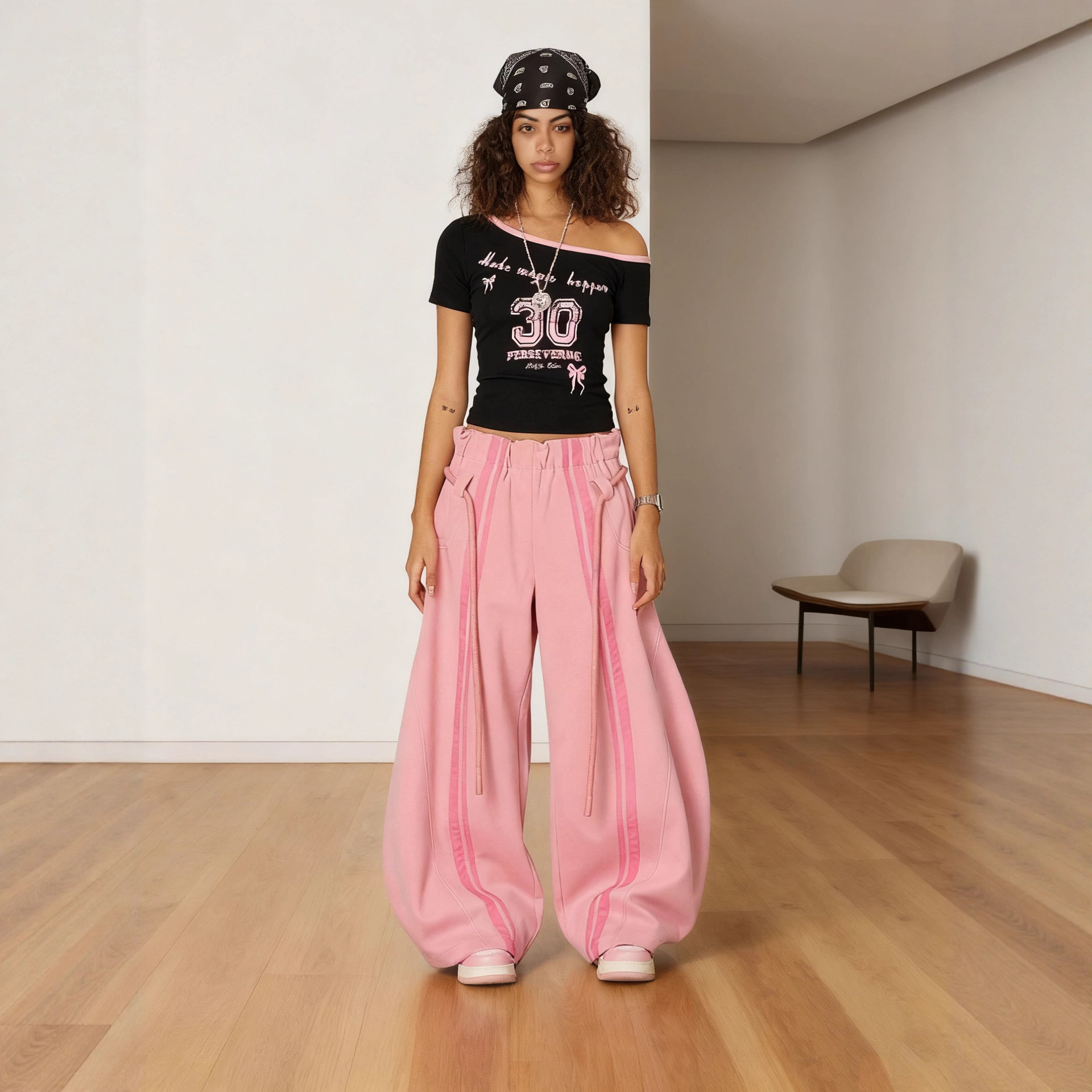 Women's Drawstring Wide-Leg Pants Casual Streetwear