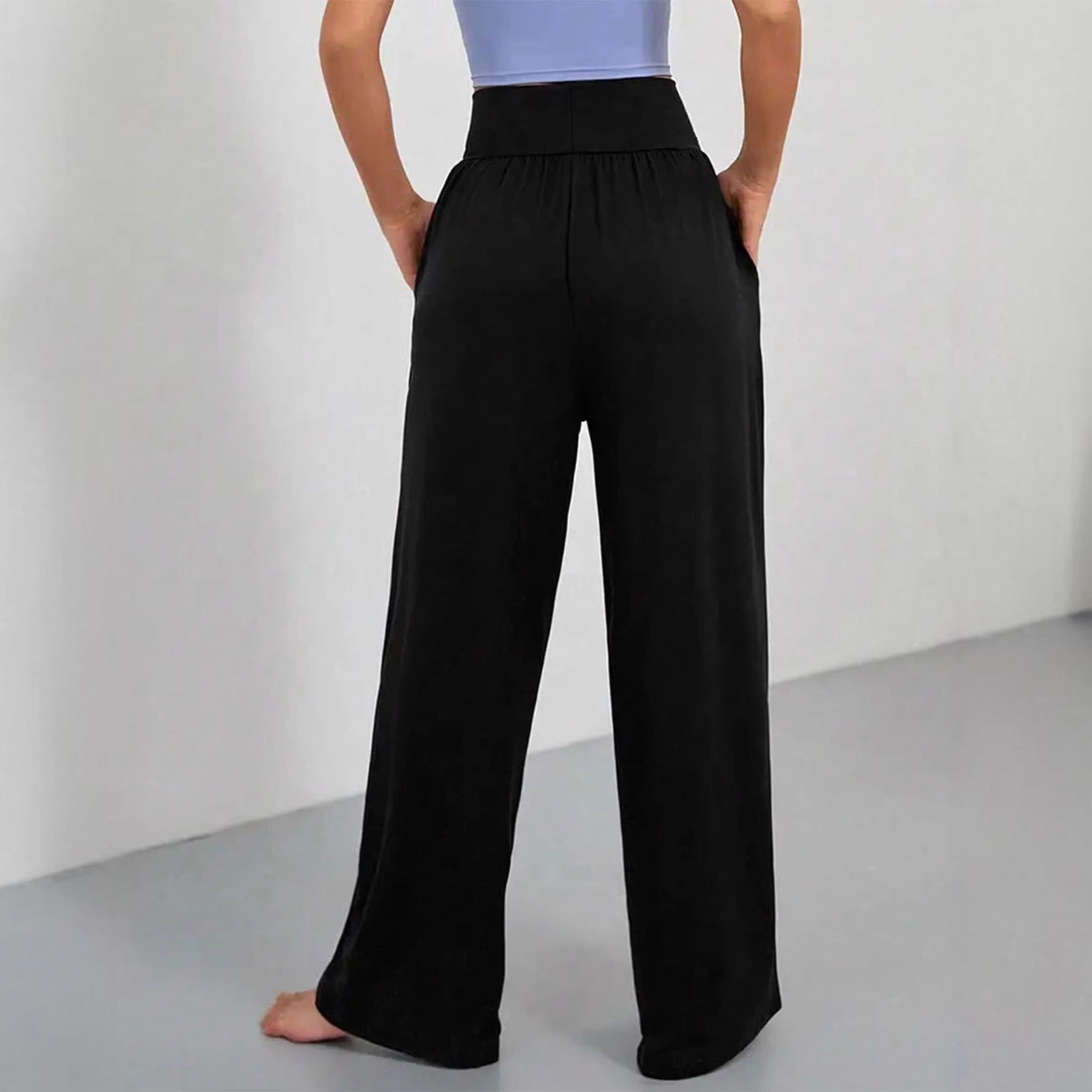 Two-Piece Wide-Leg High-Waist Lounge Pants with Pockets