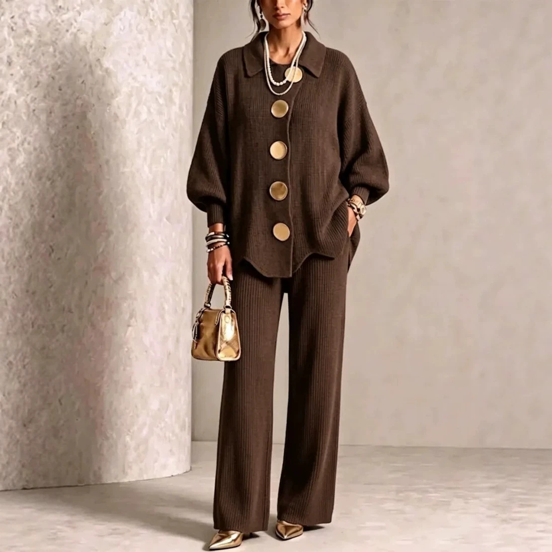 Corduroy Long Sleeve Two-Piece Women's Set