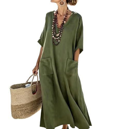Women's Solid Print Casual Dress with Pockets