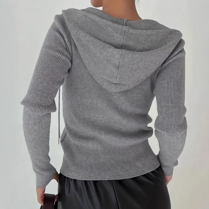 Solid Color Slim Fit Hooded Zip-Up Jacket Casual Women's Top