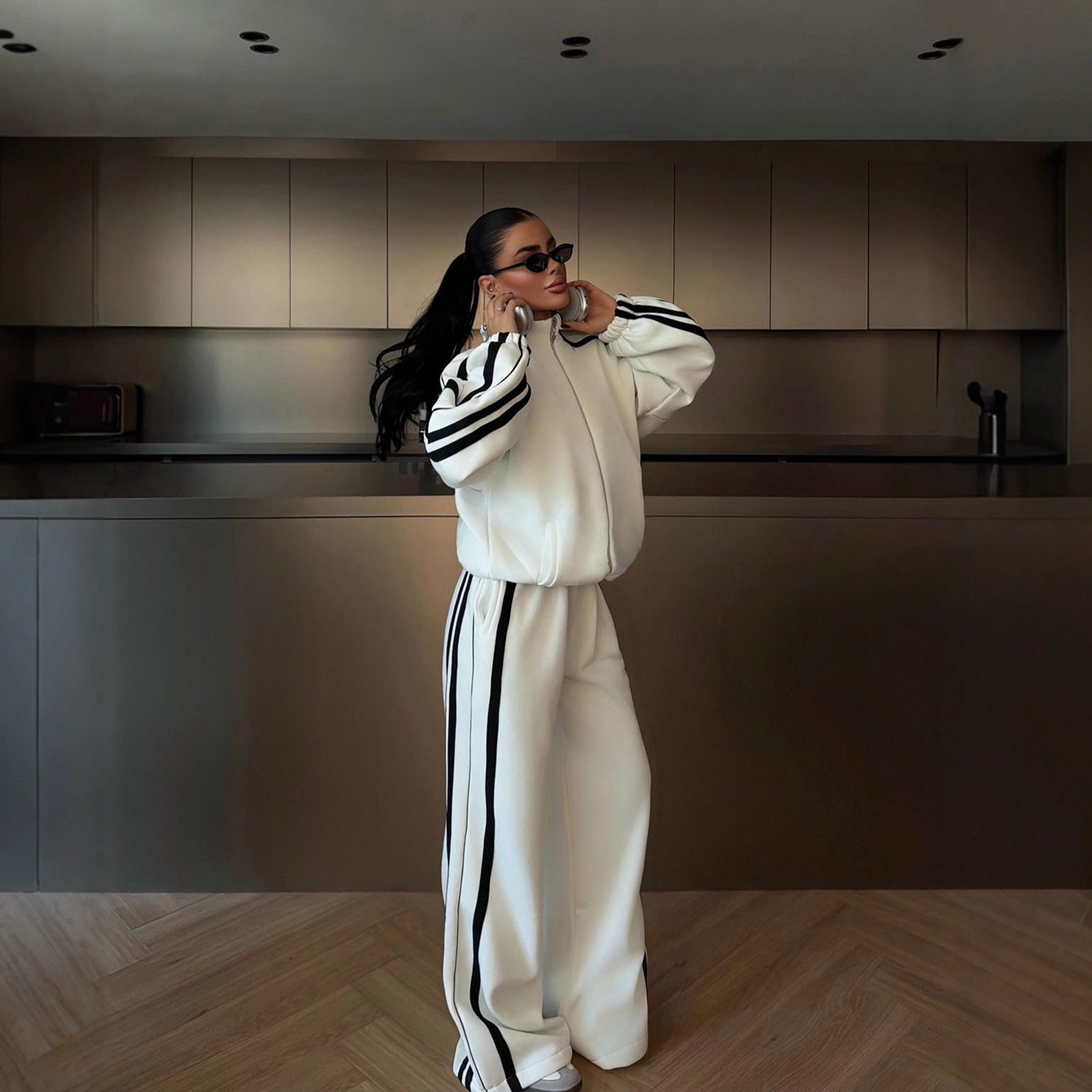 Women's Colorblock Long Sleeve Casual Two-Piece Sweatsuit Cotton Blend