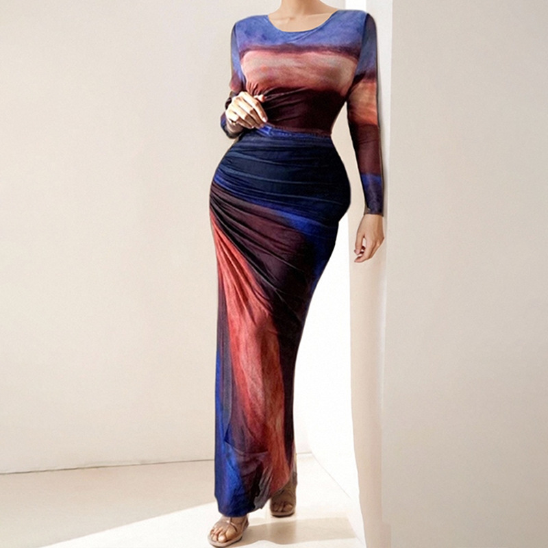 Women's Elegant Slim-Fit Long Dress with Waist-Cinching Design