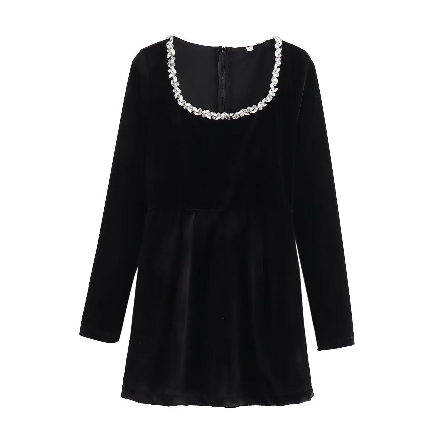 Square Neck Long Sleeve Beaded Velvet Dress