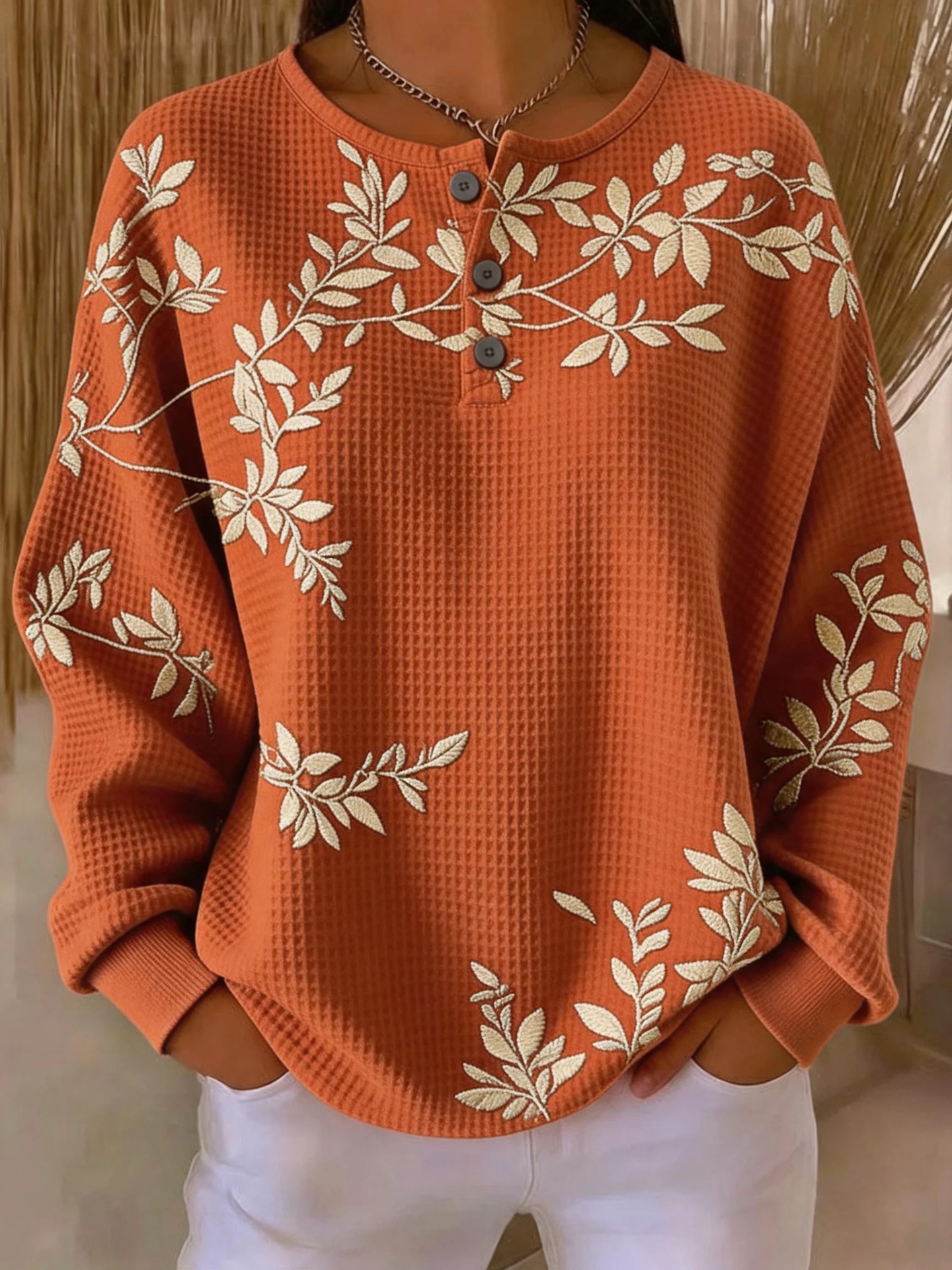 Women's Vintage Floral Print Button Sweatshirt
