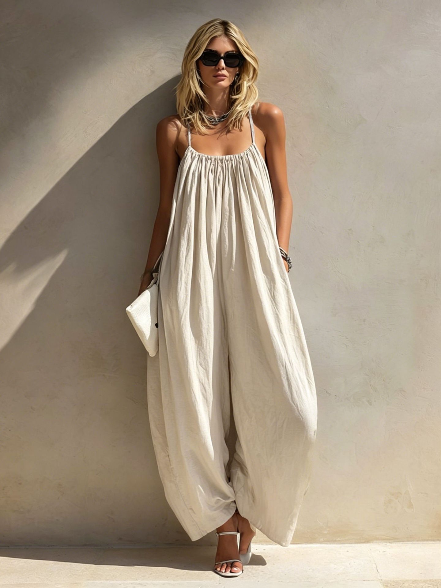 Women's Open-Back Cami Wide-Leg Jumpsuit for Beach Vacation