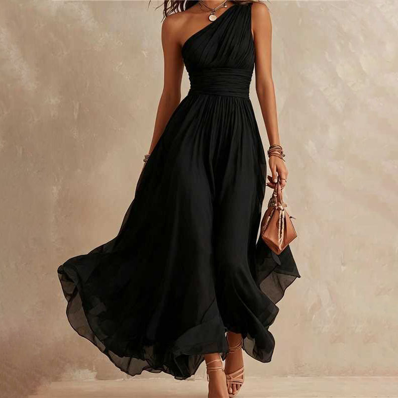 Women's Summer Halter Neck Solid Color Long Dress