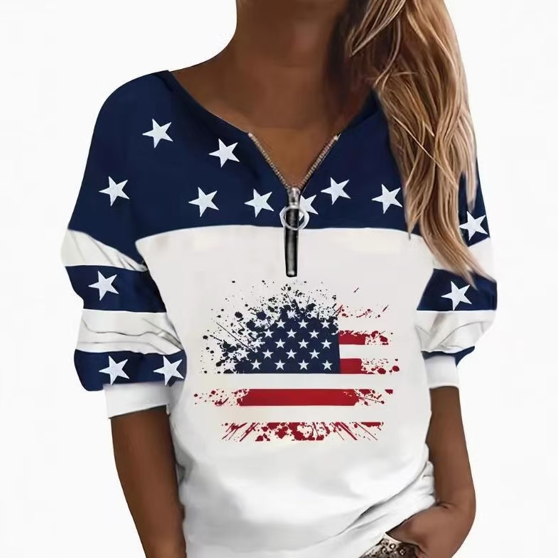 Women's Half-Zip Colorblock Striped Long-Sleeve Sweatshirt