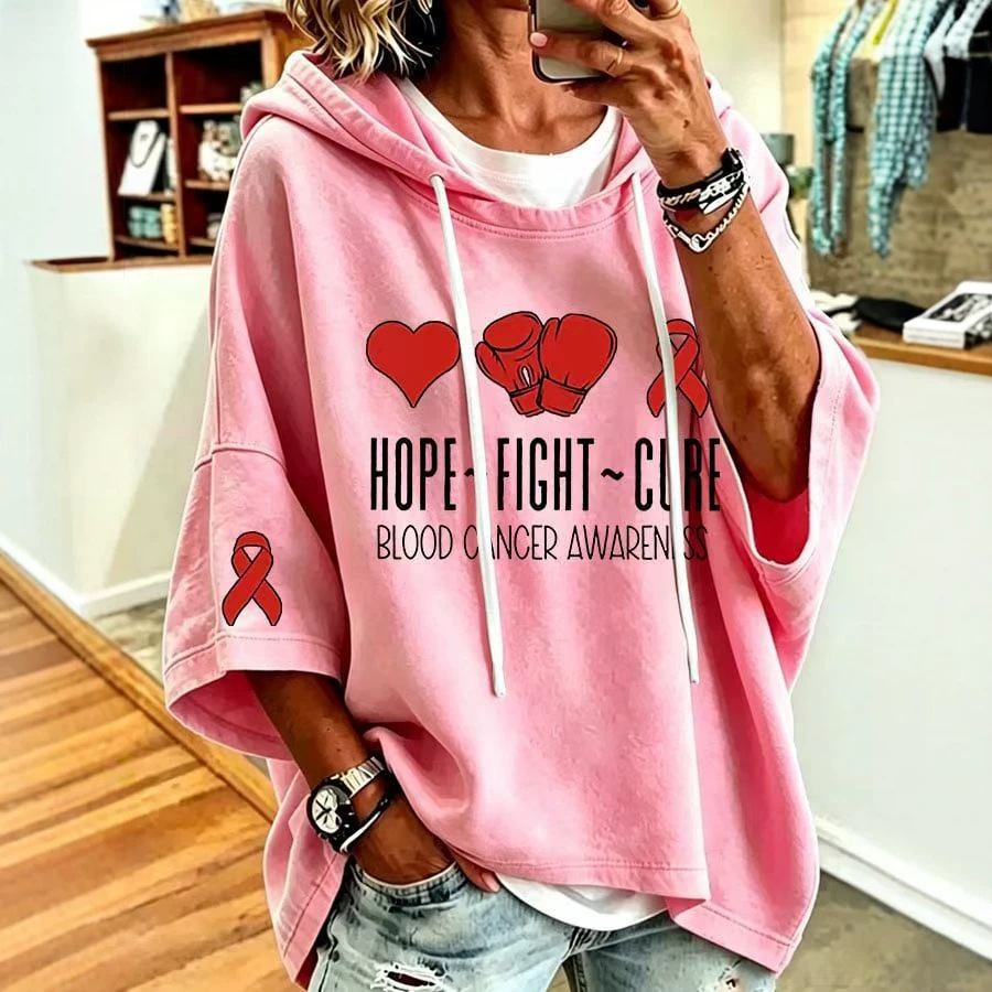 Heart Boxing Glove Ribbon Print Loose-Fit Hoodie for Women