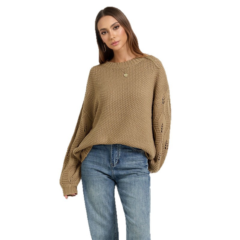 Women's Solid Color Crewneck Knit Pullover Sweater