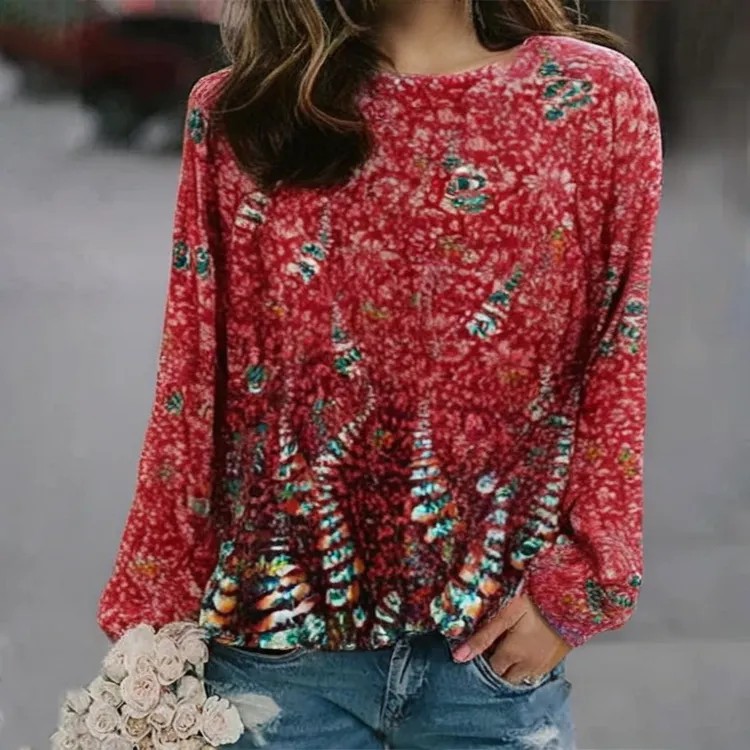 3D Print Women's Sweater Crewneck Pullover Casual Loose Long Sleeve Knit Top