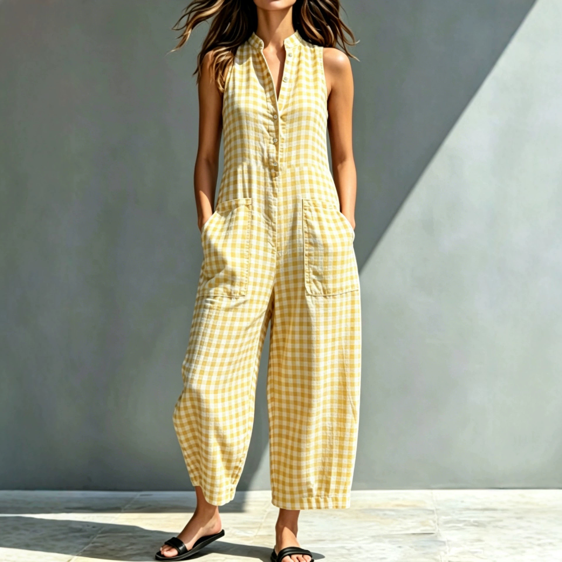 Women's Sleeveless Stand Collar Pocket Jumpsuit