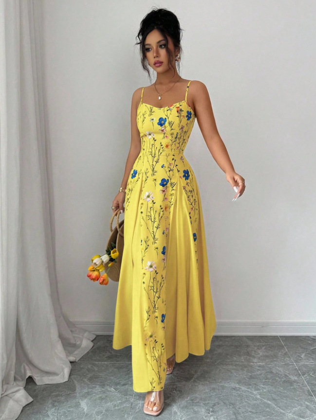 Women's Slimming Floral Open-Back Cami Dress