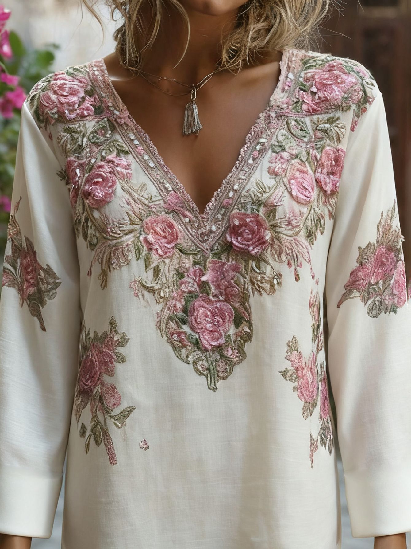 3D Digital Print V-Neck Half-Sleeve Top