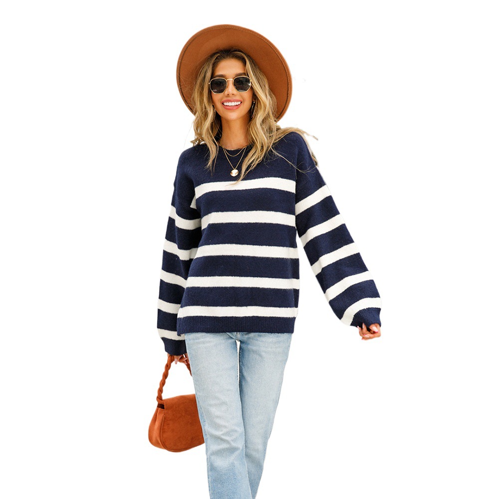 Slim Fit Crewneck Striped Pullover Knit Sweater