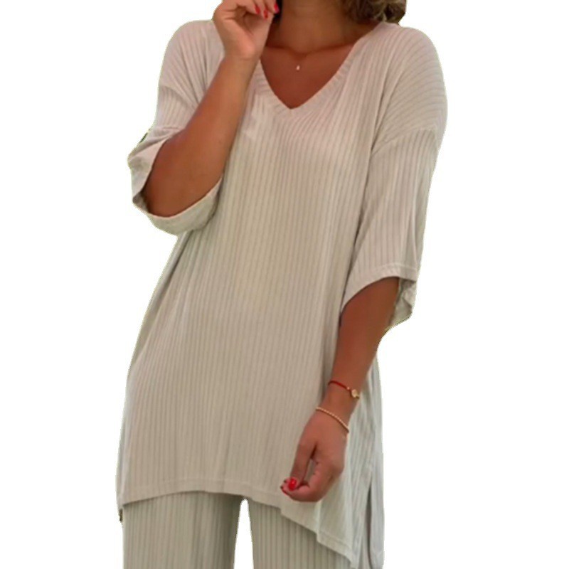 Women's Knit Top and Straight-Leg Pants Two-Piece Set Casual Loose Fit