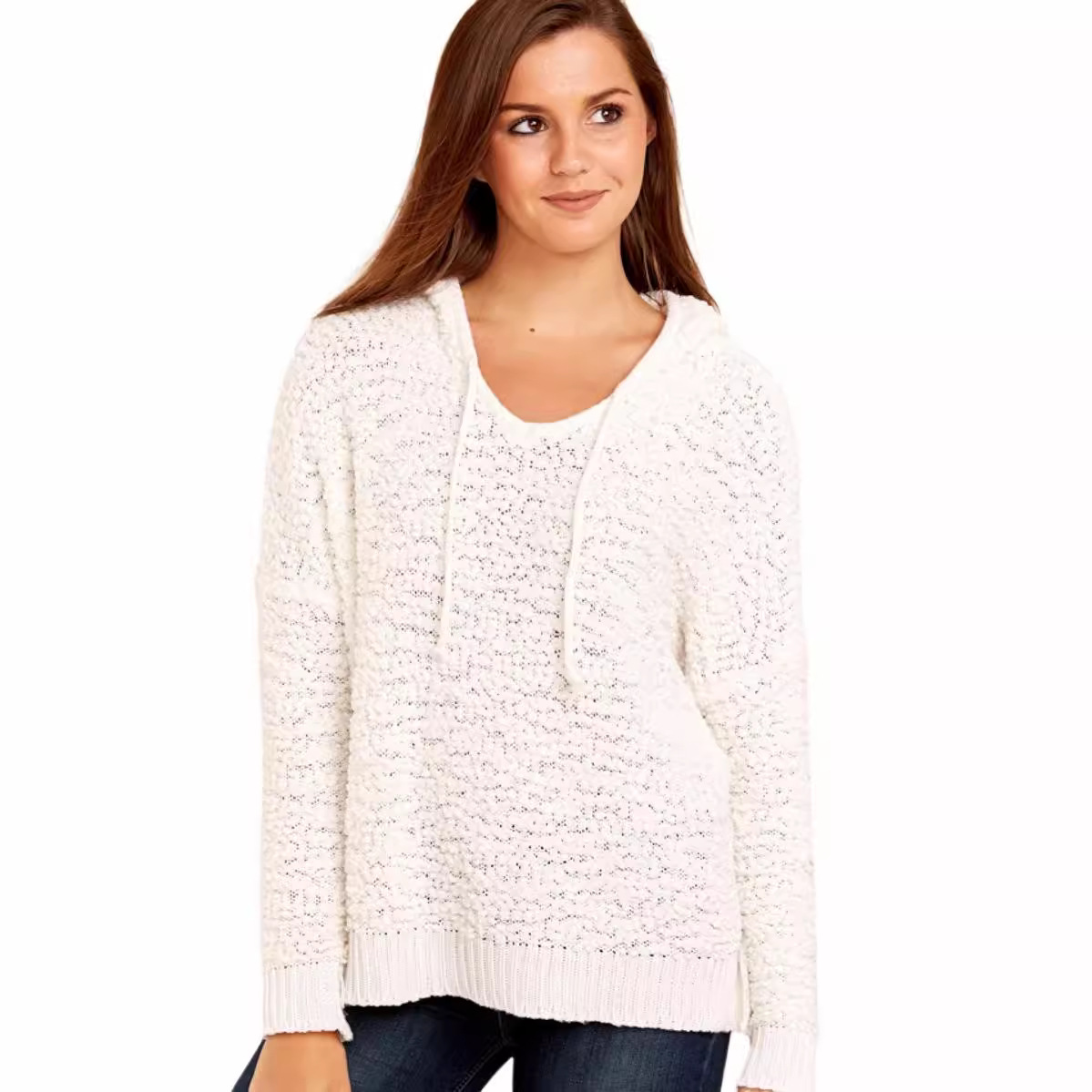 Hooded Pullover Knit Sweater with Hollow-Out Detail