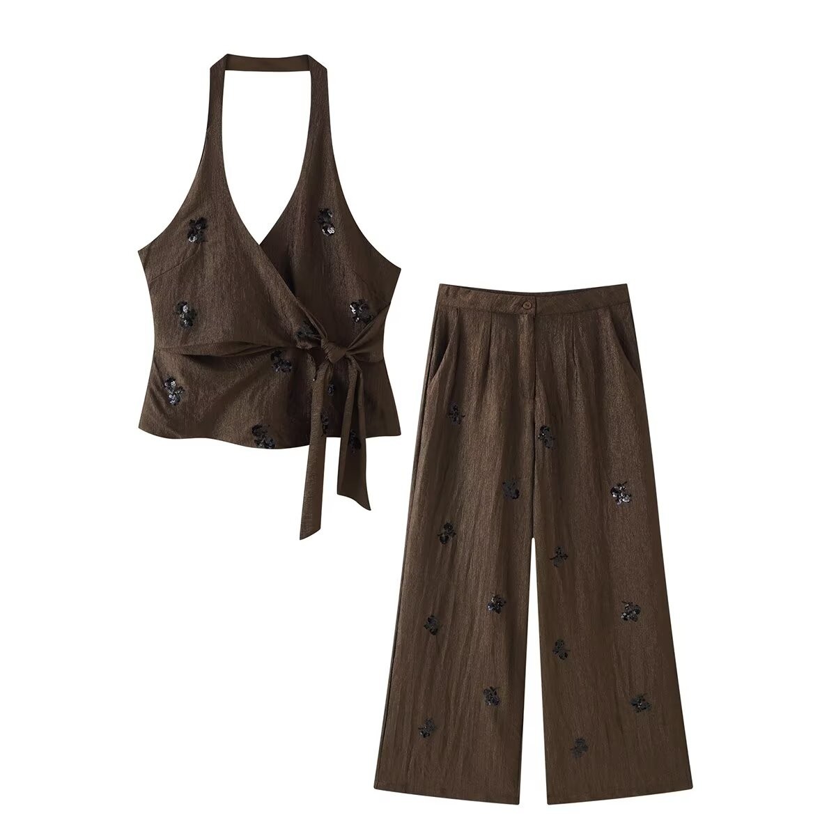 Slimming Vintage Halter Vest & Loose Pants Two-Piece Set