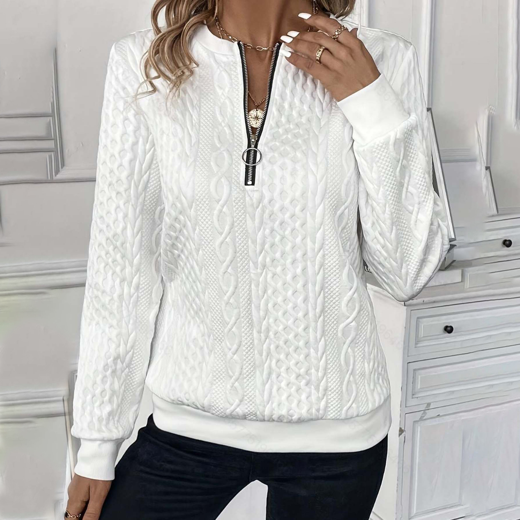 Women's Quilted Zip-Up Hoodie Sweatshirt Jacket