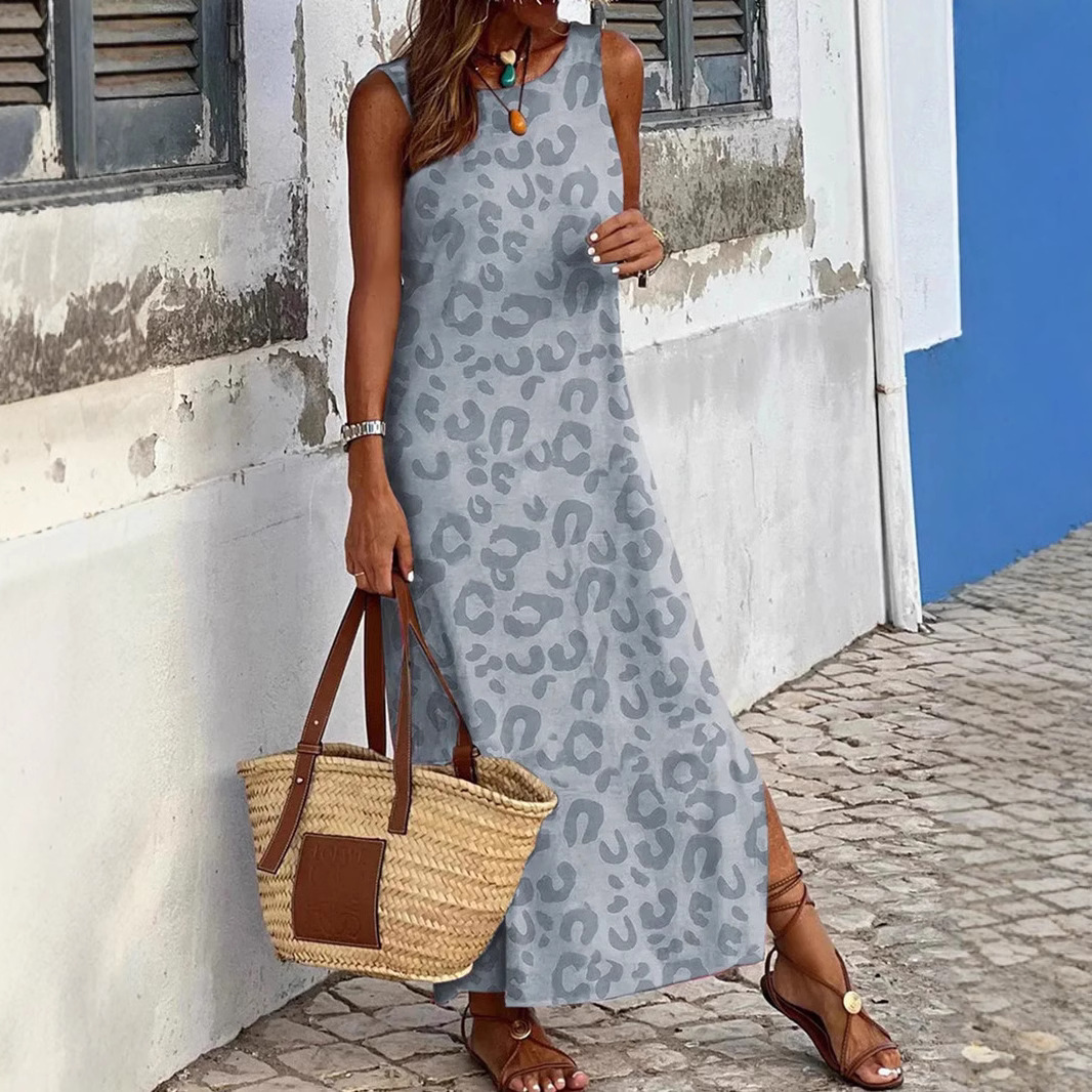 Leopard Print Loose Side Slit Dress